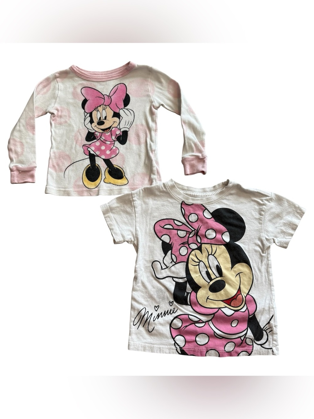 Disney Minnie Mouse Girls Shirt Bundle 3T Long Sleeve Short Sleeve Pink Polka Do